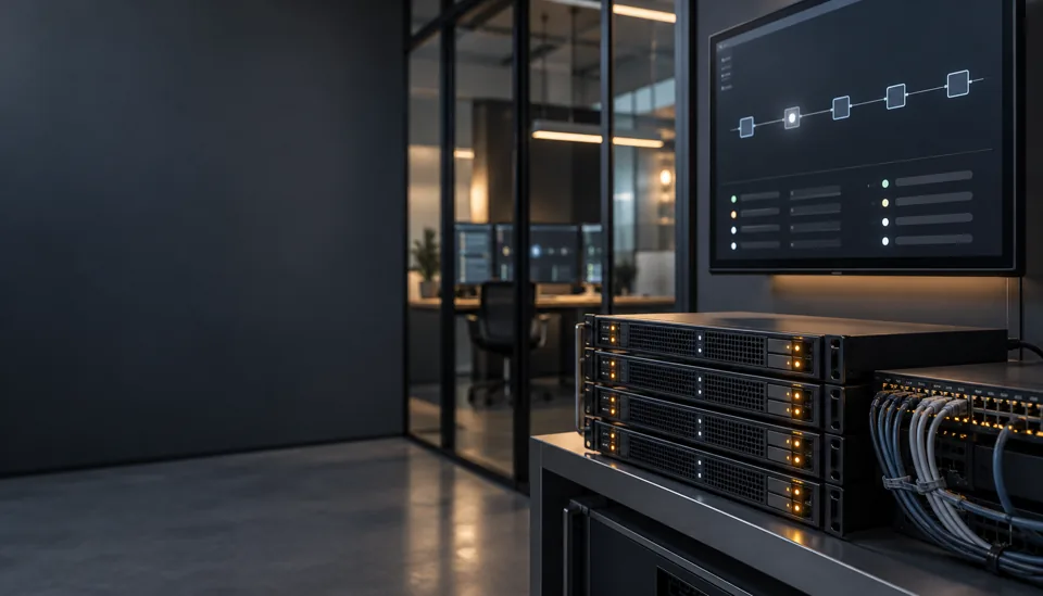Illustrative blockchain node operations with compact servers and a node-management console